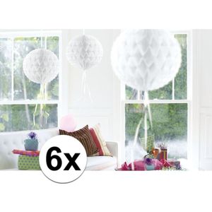 6x feestversiering decoratie bollen wit 30 cm