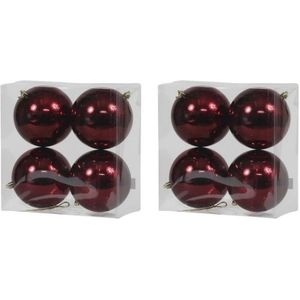 8x Bordeaux rode kunststof kerstballen 12 cm - Glans - Onbreekbare plastic kerstballen - Kerstboomversiering Bordeaux rood