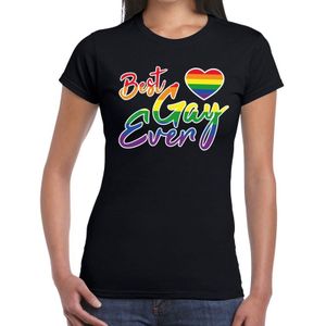 Best Gay ever gay pride t-shirt zwart met hart en regenboog tekst voor dames -  Gay pride/LGBT kleding