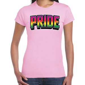 Bellatio Decorations Gay Pride T-shirt voor dames - licht roze - pride - regenboog - LHBTI