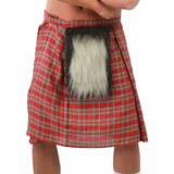 Set van 4x stuks Schotse verkleed kilts rood met bontje voor heren - Schotse rokken - Verkleedkleding/carnavalskleding