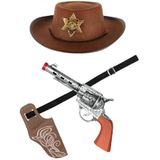 Verkleed cowboy hoed bruin/holster met een revolver voor kinderen - carnaval