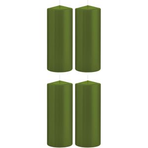 4x Olijfgroene Cilinderkaarsen/Stompkaarsen 8 X 20 cm 119 Branduren - Geurloze Kaarsen Olijf Groen