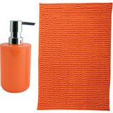 MSV badkamer droogloop mat - Milano - 40 x 60 cm - met bijpassende kleur zeeppompje - oranje
