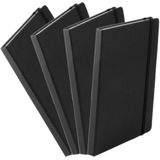 Set van 4x stuks luxe schriften/notitieboekje zwart met elastiek A5 formaat - blanco paginas - opschrijfboekjes - 100 paginas