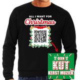 Kerst QR code kersttrui All I want: Geen Kut kerst muziek heren zwart - Bellatio Christmas sweaters