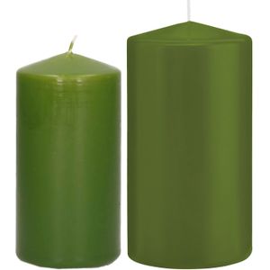 Trend Candles - Stompkaarsen set 6x stuks olijfgroen 12 en 15 cm