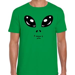 Alien / buitenaards wezen gezicht verkleed t-shirt groen voor heren - Carnaval fun shirt / kleding / kostuum