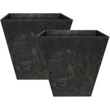 Set van 3x stuks bloempot/plantenpot gerecycled kunststof/steenpoeder zwart dia 20 cm en hoogte 20 cm - Binnen en buiten gebruik
