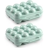 Plasticforte Eierdoos - 2x - koelkast organizer eierhouder - 12 eieren - mint groen - kunststof - 20 x 19 cm