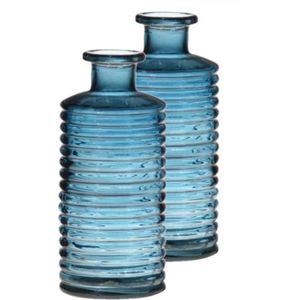 Set van 2x stuks glazen stijlvolle bloemenvaas/vazen transparant blauw met diameter 14.5 cm en hoogte 31 cm - Bloemen/kunstbloemen
