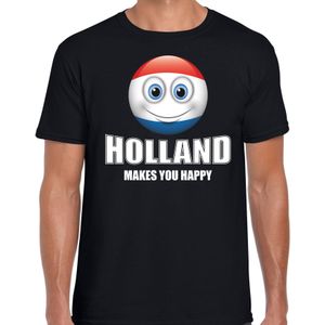 Holland makes you happy landen t-shirt Nederland met emoticon - zwart - heren -  Nederland landen shirt met Nederlandse vlag - EK / WK / Olympische spelen outfit / kleding