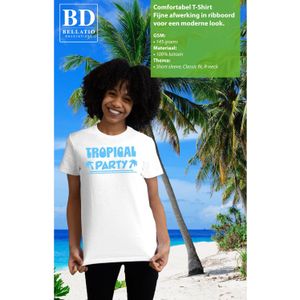 Bellatio Decorations Tropical party T-shirt dames - met glitters - zwart/blauw - carnaval/themafeest