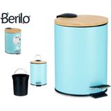 Berilo Prullenbak/pedaalemmer - 2x - turquoise blauw - 3 liter - metaal/bamboe - 17 x 23,5 cm