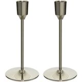 Set van 2x stuks luxe diner kaarsen staande kandelaar aluminium kleur zilver 15 cm - Diameter onderkant 7 cm