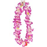 Atosa Hawaii krans/slinger - Tropische kleuren paars - Grote bloemen hals slingers - verkleed accessoires