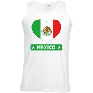 Mexico singlet shirt/ tanktop met Mexicaanse vlag in hart wit heren