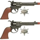 Set van 2x stuks cowboy speelgoed verkleed pistolen met sheriff ster 24 cm - Cowboy verkleedaccessoires