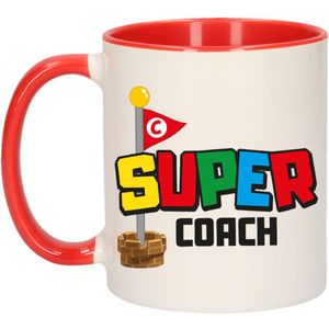 Bellatio Decorations Cadeau koffie/thee mok voor coach/mentor - rood - super coach - 300 ml