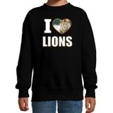 I love lions sweater met dieren foto van een leeuw zwart voor kinderen - cadeau trui leeuwen liefhebber - kinderkleding / kleding