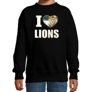 I love lions sweater met dieren foto van een leeuw zwart voor kinderen - cadeau trui leeuwen liefhebber - kinderkleding / kleding