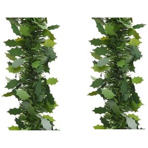 4x stuks groene lametta folie guirlande/slinger met hulstblad 10 x 270 cm - Kerstslingers kerstversiering
