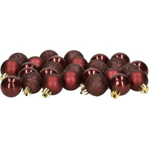 Decoris 28x stuks mini kunststof kerstballen mahonie bruin 3 cm