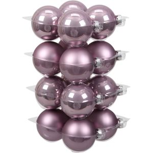32x stuks kerstversiering kerstballen salie paars (lilac sage) van glas - 8 cm - mat/glans - Kerstboomversiering