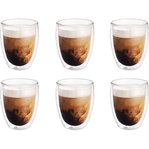 6x Dubbelwandige koffiekopjes/theeglazen 300 ml - Koken en tafelen - Barista - Koffiekoppen/koffiemokken - Dubbelwandige glazen