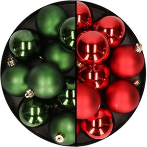 24x stuks kunststof kerstballen mix van rood en donkergroen 6 cm - Kerstversiering