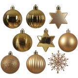 Kerstversiering set - goud - kerstballen, ornamenten en folie slinger - kunststof