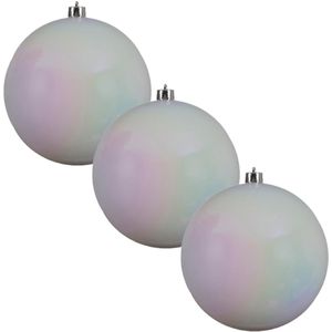 3x Grote parelmoer witte kunststof kerstballen van 20 cm - glans - parelmoer witte kerstballen - Kerstversiering