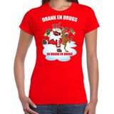 Fout Kerstshirt / Kerst t-shirt Drank en drugs rood voor dames - Kerstkleding / Christmas outfit