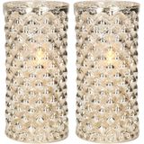 2x stuks luxe led kaarsen in zilver glas D7,5 x H15 cm - met timer - Woondecoratie - Elektrische kaarsen