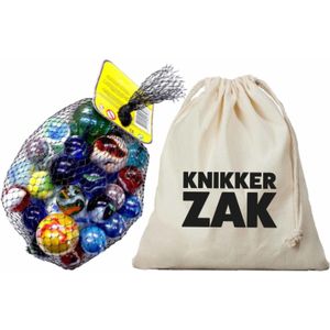 Knikkerzak van 25 x 30 cm gevuld met 2 kilo knikkers en bonken - Knikkeren speelgoed voor buiten