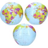 3x Opblaasbare Speelgoed Strandballen Wereldbol 27 cm - Strandballen - Buiten Speelgoed