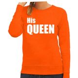 His queen sweater / trui oranje met witte letters voor dames - Koningsdag - fun tekst truien / Hollandse sweaters