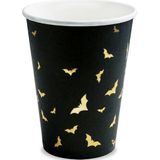 Thema feest papieren bekertjes vleermuis zwart/goud 30x stuks 220 ml - Halloween tafeldecoratie/wegwerp servies