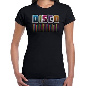 Bellatio Decorations disco verkleed t-shirt dames - jaren 80 feest outfit - disco sound wave - zwart