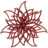 10x stuks decoratie bloemen kerststerren rood glitter op clip 14 cm - Decoratiebloemen/kerstboomversiering/kerstversiering