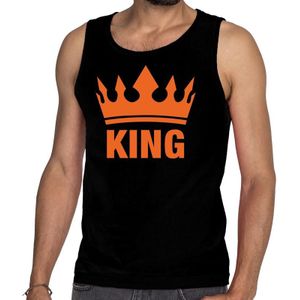 King en oranje kroon tanktop / mouwloos shirt zwart voor heren - Koningsdag kleding