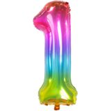 Folat folie ballonnen - Leeftijd cijfer 21 - glimmend multi-kleuren - 86 cm - en 2x slingers