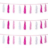 Set van 3x stuks kwast tassel feestslingers roze 3 meter - Meisjes geboren feestartikelen versieringen