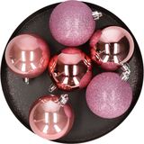 6x Roze kunststof kerstballen 8 cm - Mat/glans - Onbreekbare plastic kerstballen - Kerstboomversiering roze
