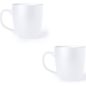 2x Drinkbeker/mok wit 440 ml - Keramiek - Witte mokken/bekers voor onbijt en lunch