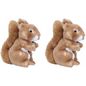 Set van 2x Stuks Pluche Eekhoorn Knuffels Bruin 20 cm - Bosdieren Knuffelbeesten