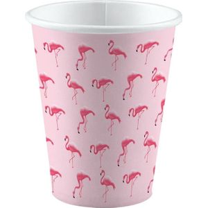 8x stuks Flamingo party bekertjes 250 ml - Dieren/vogels thema feestartikelen/verjaardag