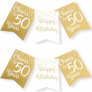 Paperdreams verjaardag vlaggenlijn 50 jaar - 2x - wit/goud - 600 cm