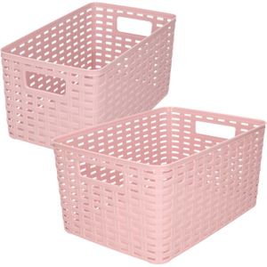 Set van 8x stuks opbergboxen/opbergmandjes rotan oud roze kunststof met inhoud 5 en 10 liter