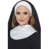 Nonnen carnaval verkleed setje van hoofdkap kraag en zilveren kruis aan ketting - Verkleedkleding